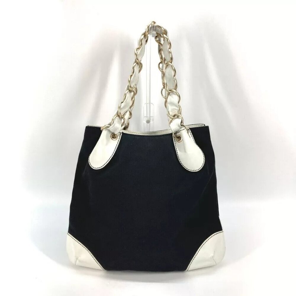 Auth CHANEL Bicolor Big Coco Chain Bag Shoulder Bag Tote Bag Black/White